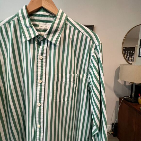 Alex Mill - Striped Wash and Go Poplin LS Shirt - Green, White - Picture 4 of 6